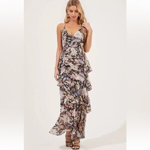ASTR Rosana Floral Tiered Ruffle Maxi Dress SZ XS